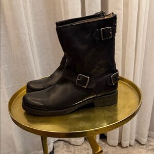 Frye Black Leather Motorcycle Boots